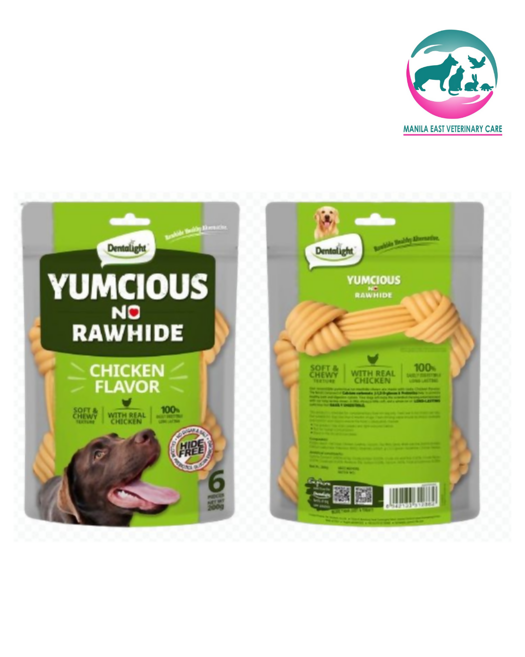 DENTALIGHT YUMCIOUS NO RAWHIDE DOG TREATS BONE CHICKEN FLAVOR 200G 6pcs/PACK