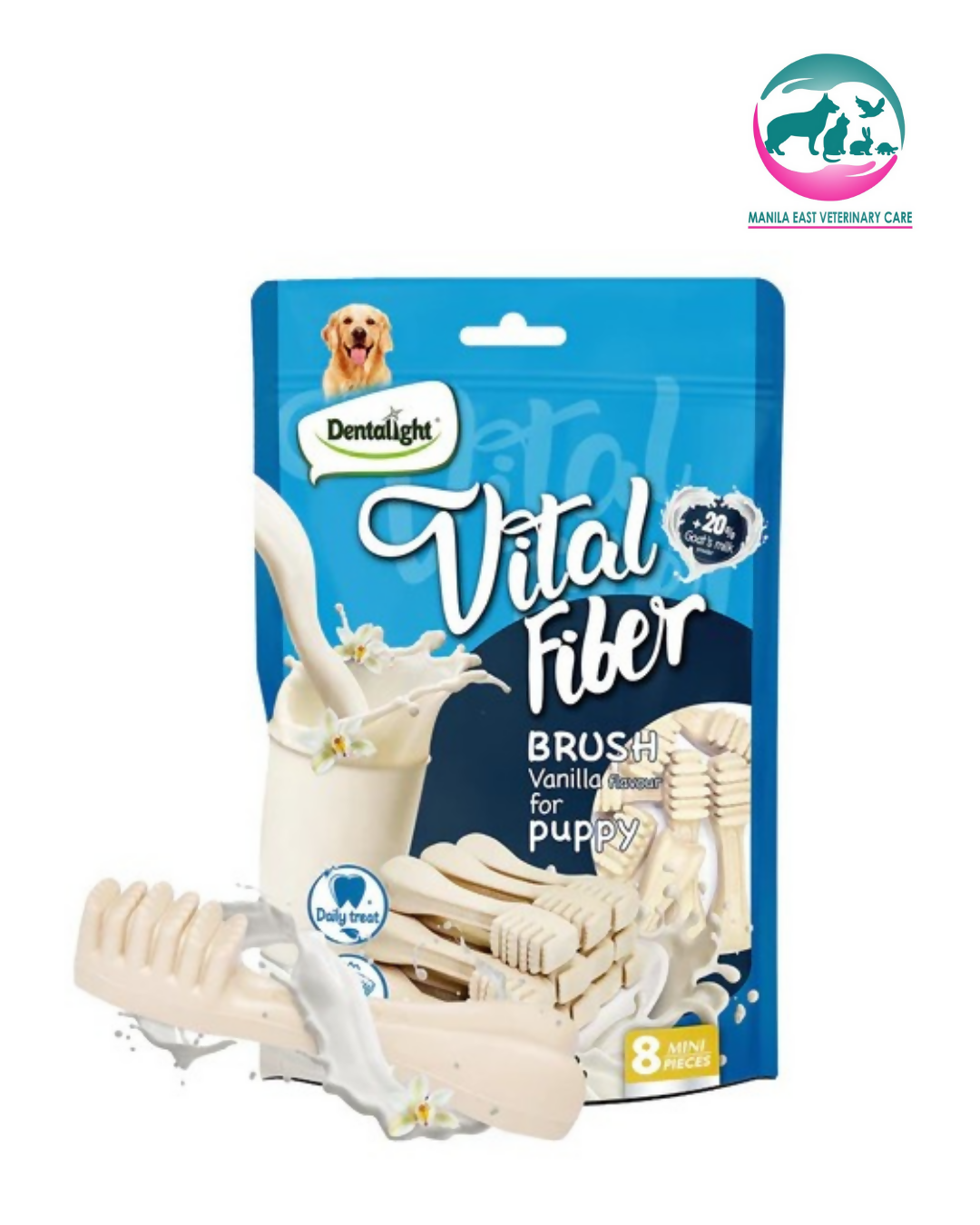 DENTALIGHT DOG TREATS VITAL FIBER SOFT DENTAL BRUSH VANILLA FLAVOUR FOR PUPPY 8S 80G