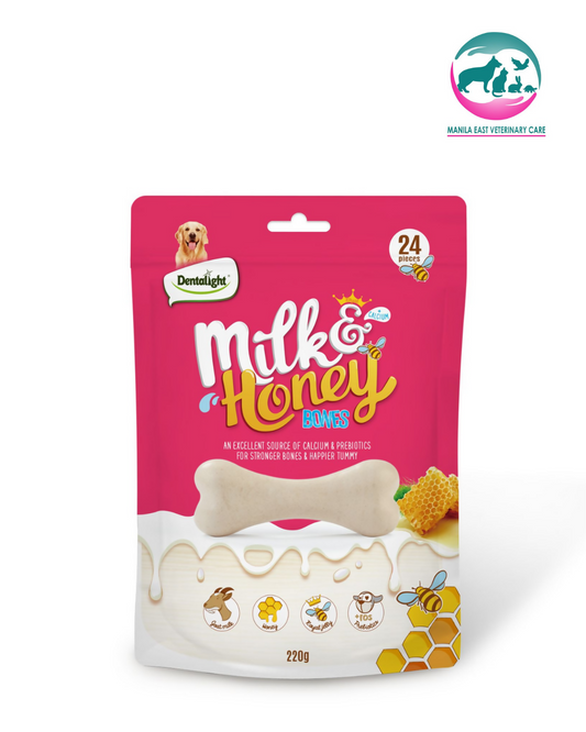 DENTALIGHT PREBIOTIC DOG TREATS MILK & HONEY BONES 220G 24pcs/PACK