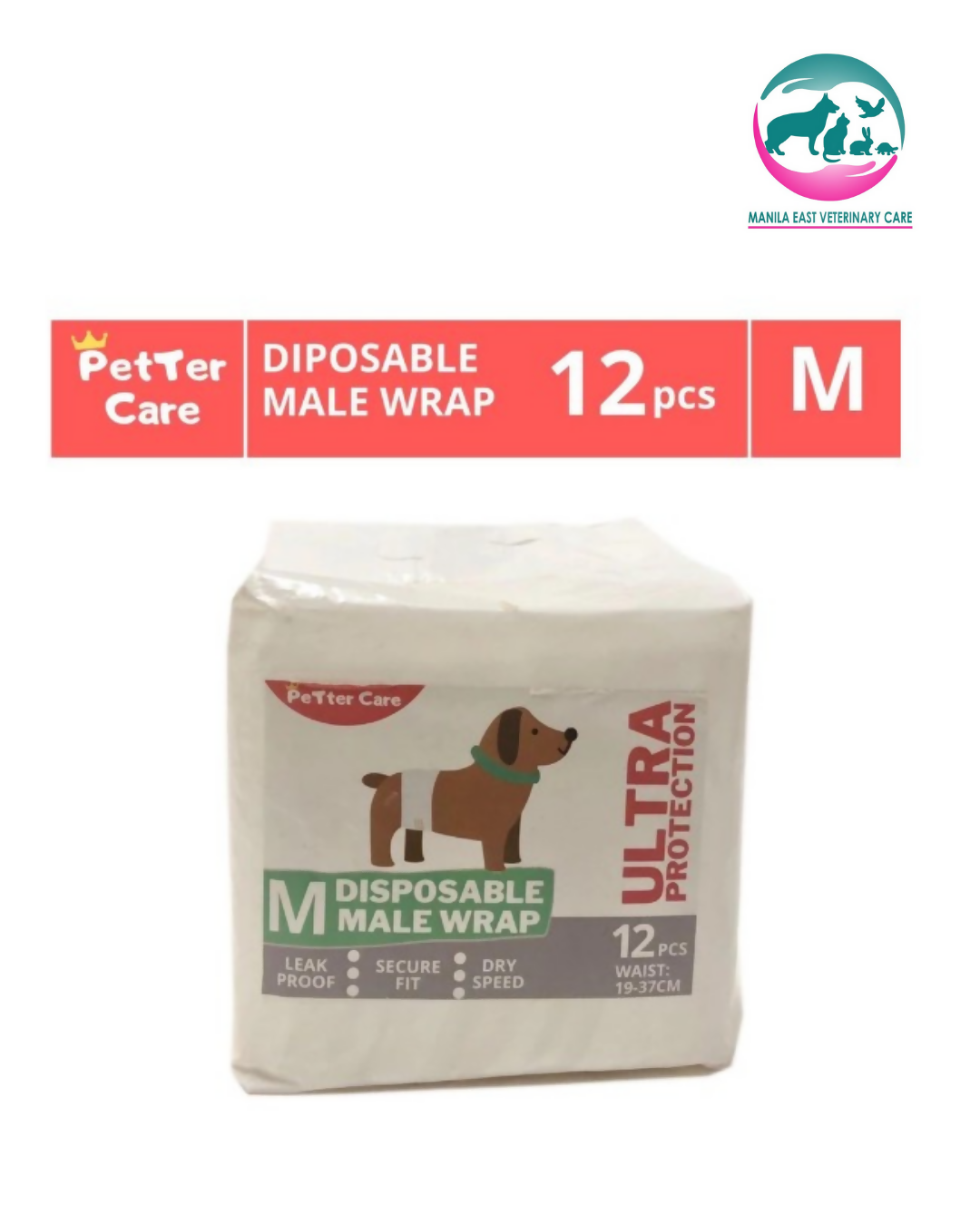 PETTER CARE ULTRA PROTECTION DISPOSABLE MALE WRAP DIAPER MEDIUM PER PACK 12'S